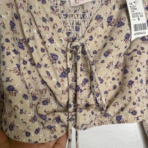 Blush Womens Top Size S Brown Floral Long Sleeve Cropped Casual Blouse - Picture 8 of 11